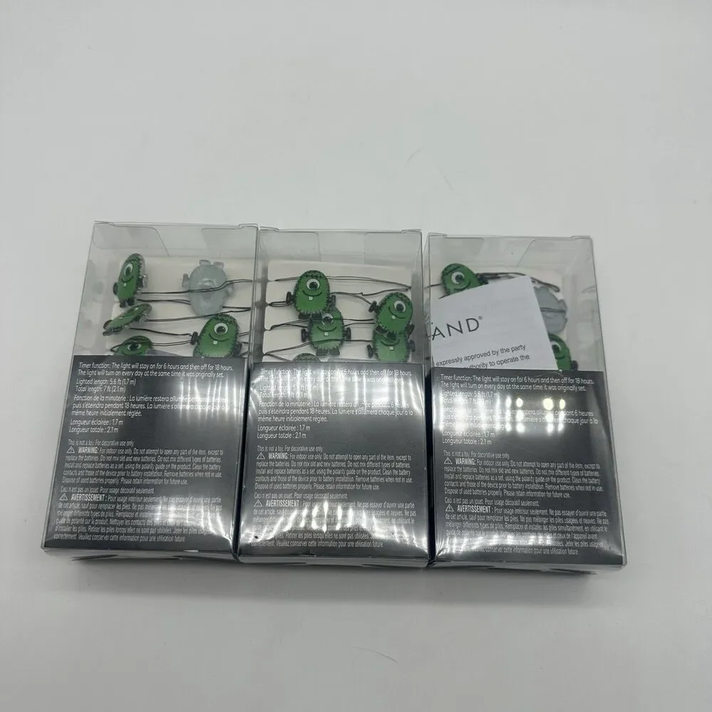 Lot of 3 Ashland Halloween Green Monster Icon String Lights New